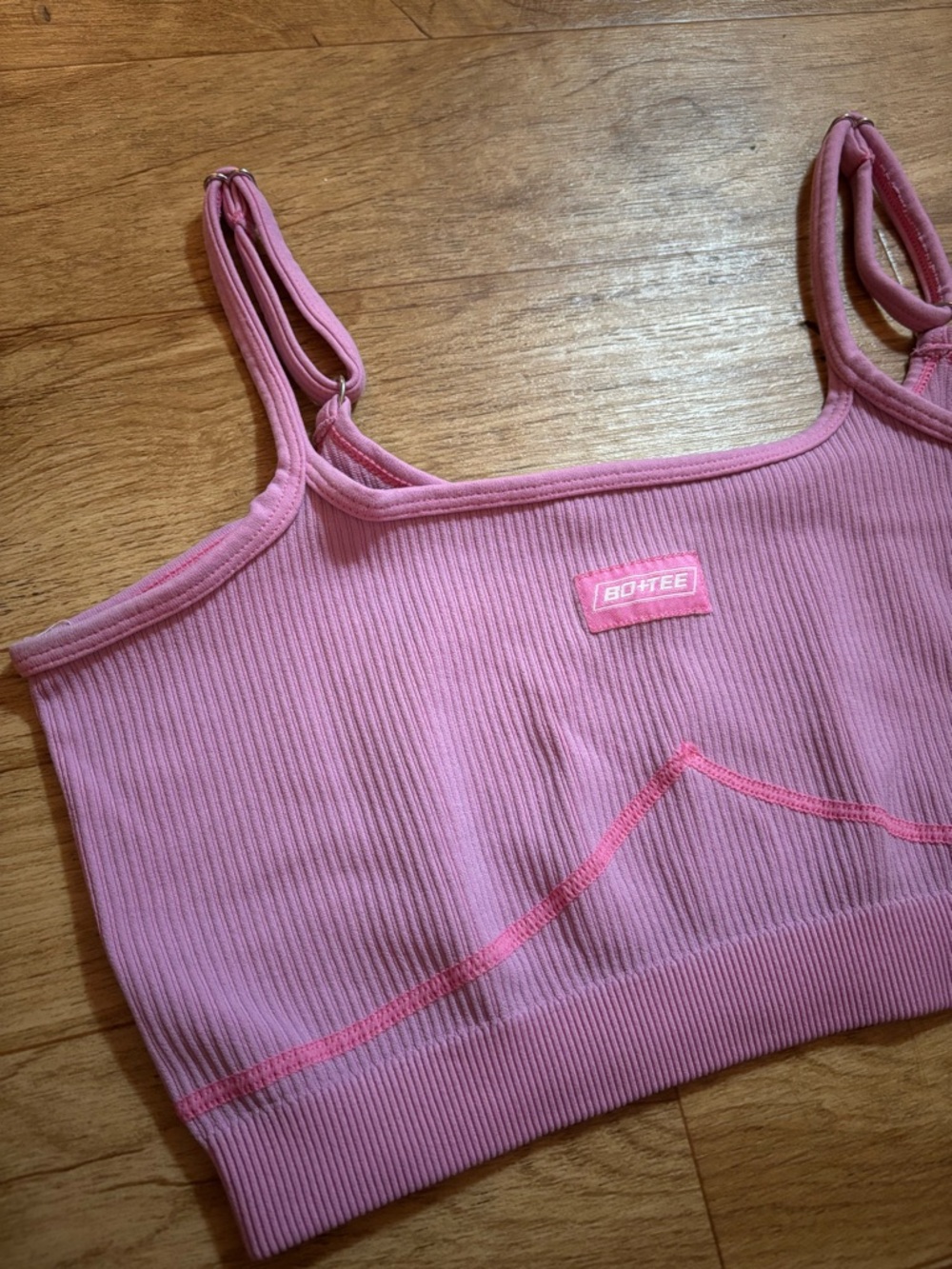 Bo + Tee Pink Ribbed Sports Bra - Picture 2 of 3